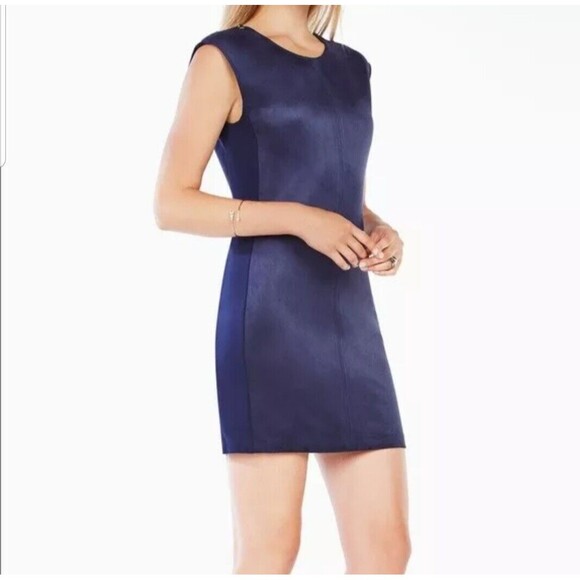 BCBG Max Azria "Karlee" Navy Blue Vegan Suede Mini Dress, Size Large - Picture 10 of 11